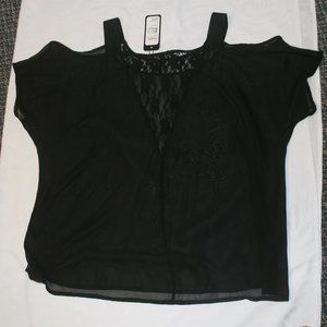 Sheer Cold-Shoulder Black & Lace top